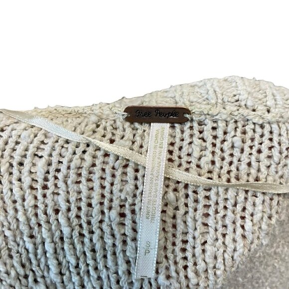 Free People Cable-Knit Raw Hem Distressed V-Neck Sweater Ivory size Small - Picture 5 of 6